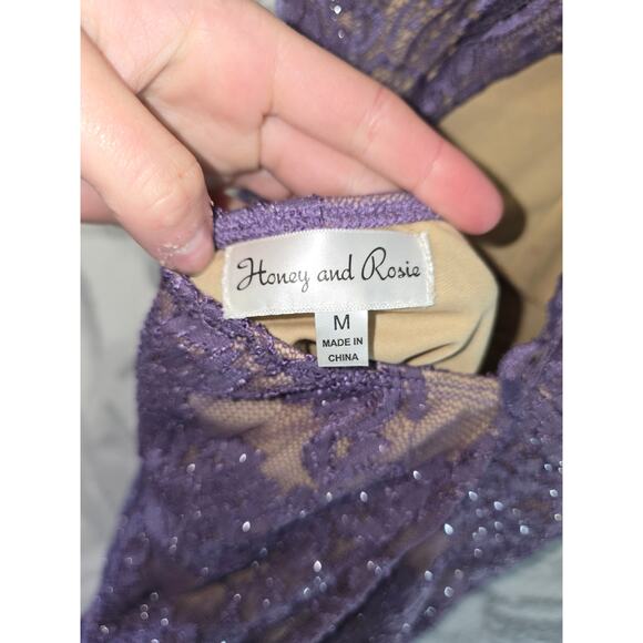 Honey and Rosie Purple Sparkly Lace Body Con Dress Size M - Picture 6 of 8